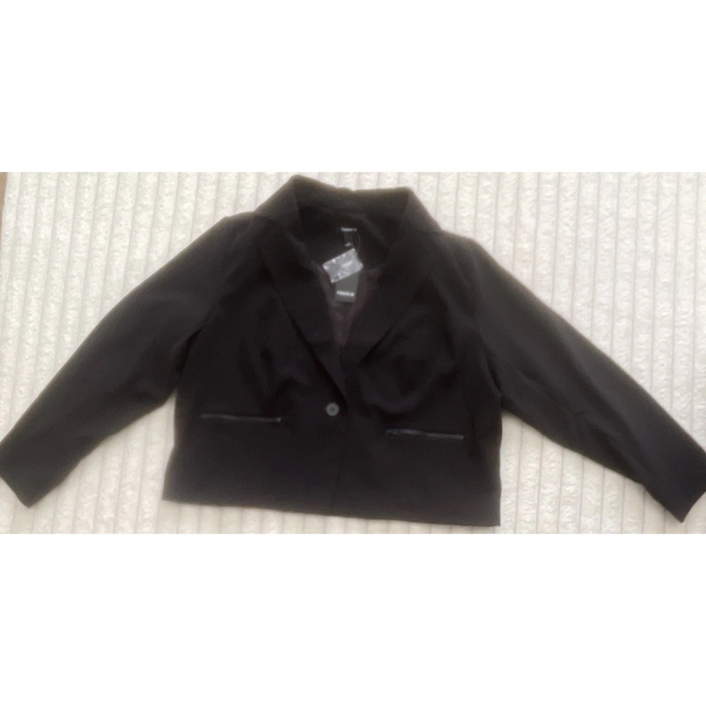 Torrid Plus 1X Black Cropped Blazer Jacket Polyester Spandex Lined Stretch